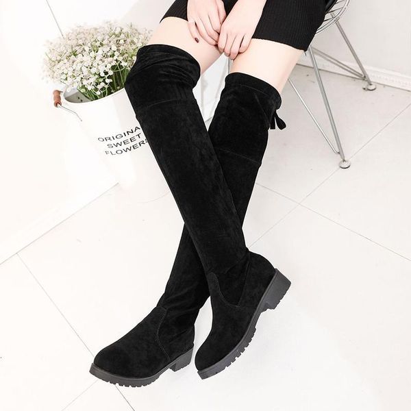 

thigh high boots women over the knee fashion black flat heel shoes faux suede autumn winter shoes1