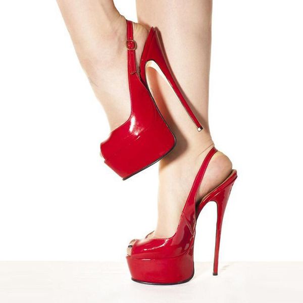 

lanlojer postal red patent leather fashion, straps, 4.5 cm waterproof, 16 high-heeled sandals. size: 35-43 sandals, Black