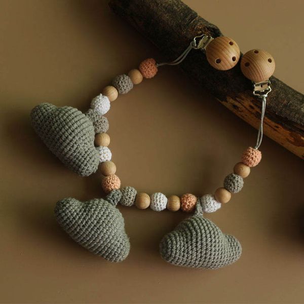 

newborn pacifier holders baby chain clips weaning natural wooden accessories crochet teething beads kids chew toys infant feeding b7958