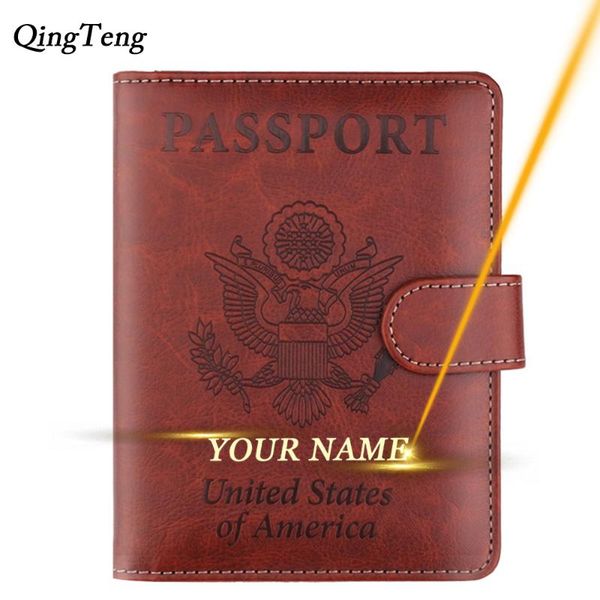 

card holders engraved name passport cover united states america case travel rfid bank id boarding pass holder customized, Brown;gray
