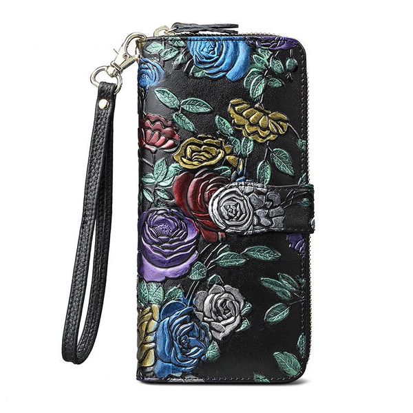 

wallets fashion design characteristic pattern printing embossing women's wallet genuine leather zipper large multi card clutch, Red;black
