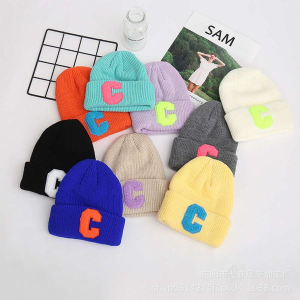 

hat lovers warm large c-mark cap dome wool monochrome knitted winter, Blue;gray