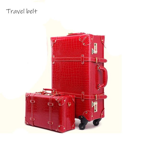 

suitcases leather-like material retro, stylish, perfect women 22/24 inch size rolling luggage and handbag spinner brand suitcase