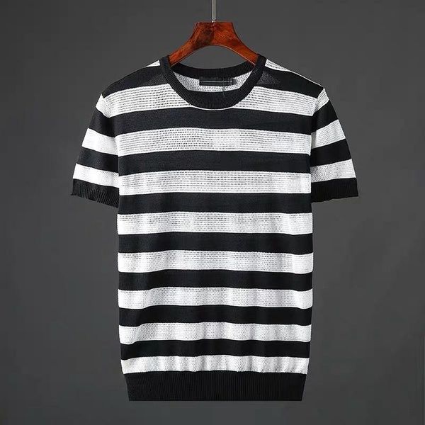 

men's t-shirts summer men t-shirt knitted fashion striped sweater korea style pullover t shirt slim tees d222, White;black