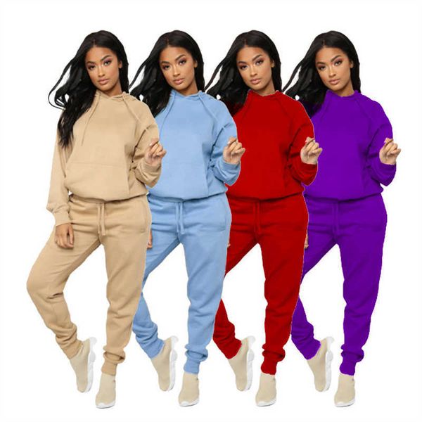 

women's polar sweatpants, two piece set, solid color, hooded sweatshirt, pants, casual wear, autumn series, White