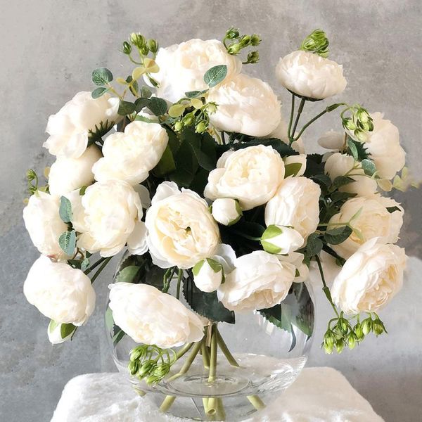 

bundle 5 big heads artificial flowers peony bouquet valentine's day floral wedding decorations home party decor accessories decorative