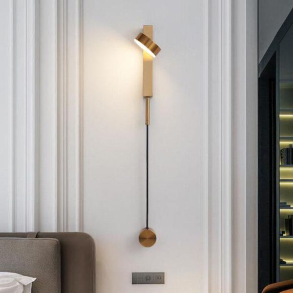 Duvar lambaları Kapalı LED Dönme Çizim Anahtarı Işık Modern Merdiven Salonu Sconce Altın Armatür AC85-265V