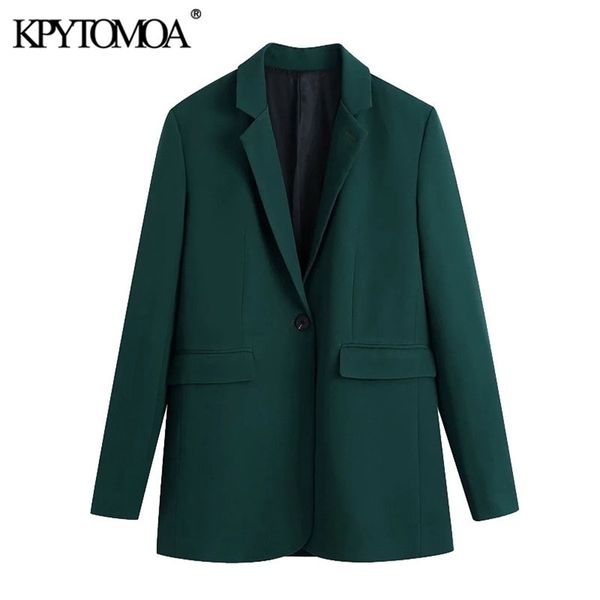 

kpytomoa women fashion office wear single button blazer coat vintage long sleeve back vents female outerwear chic veste 211019, White;black