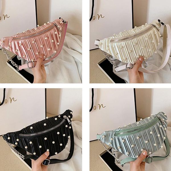 

women's waist bag fashion pearl chest fold crossbody bags