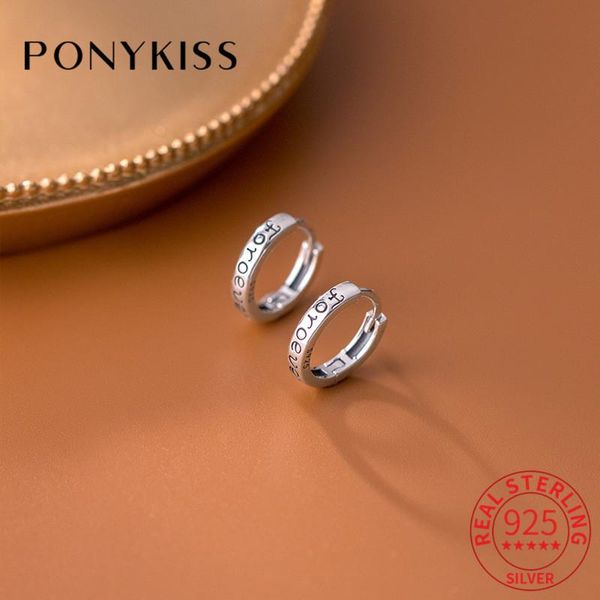 

hoop & huggie ponykiss romantic 925 sterling silver letter forever earrings for women anniversary fine jewelry chic accessory, Golden;silver