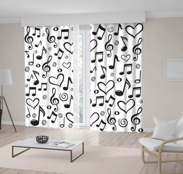 

curtain & drapes black and white print with music notes clefs heart shapes musical symbols classic artwork
