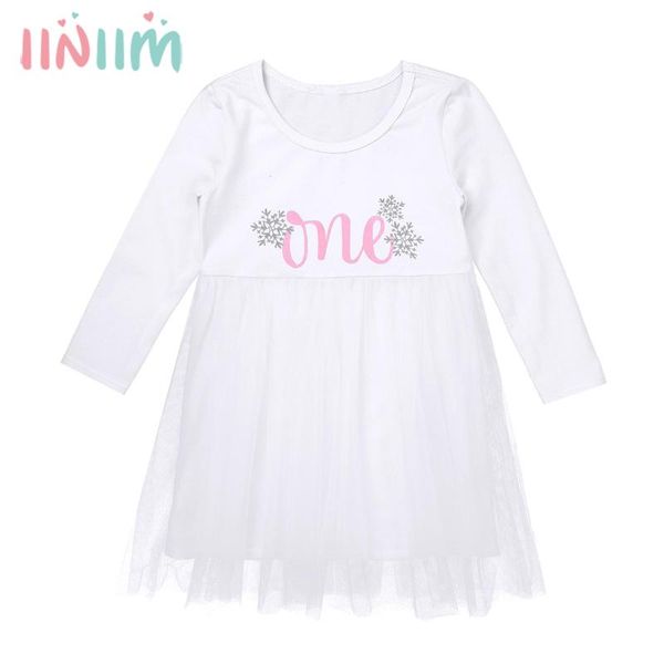 

infant baby girls clothing princess long sleeve round neck letter one snowflake print mesh tutu 1st first birthday party dress girl's d, Red;yellow