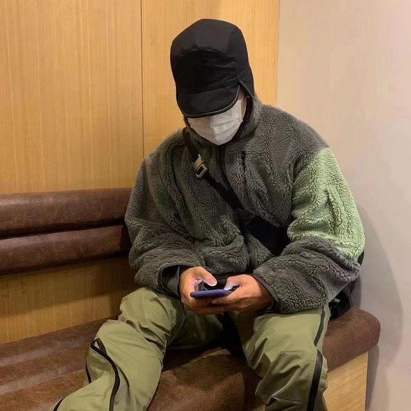 

fashion yang men far archive multi panel fleece loose high street lamb warm coat jacket cotton jacket vibe men, Black;brown