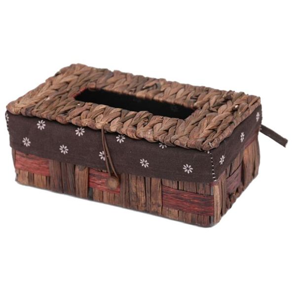 

tissue boxes & napkins creative handmade rattan box, household paper storage basket, home decoration (brown broad border floral style)