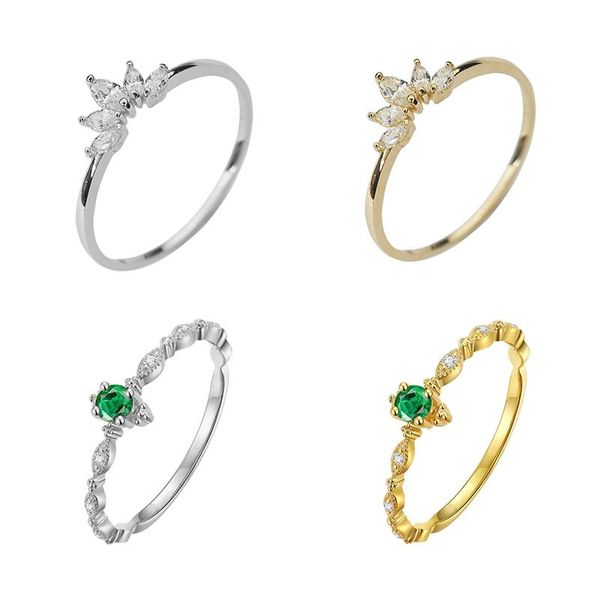 

cluster rings inzareal 925 sterling silver zircon crown round emerald 14k gold ring for fashion women charm fine jewelry cute accessories, Golden;silver
