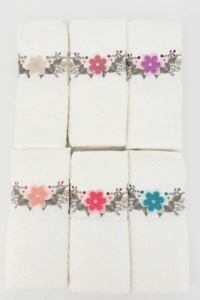 

towel kitchen bathroom embroidered set of 6 for hand & face famous 100% turkish soft cotton fabric 30 * 50 cm motif