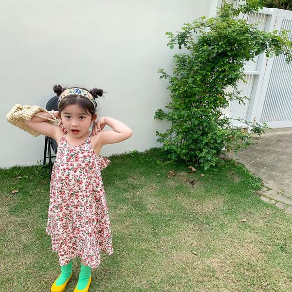 

girl's dresses summer kids girls korean style sling floral dress, Red;yellow