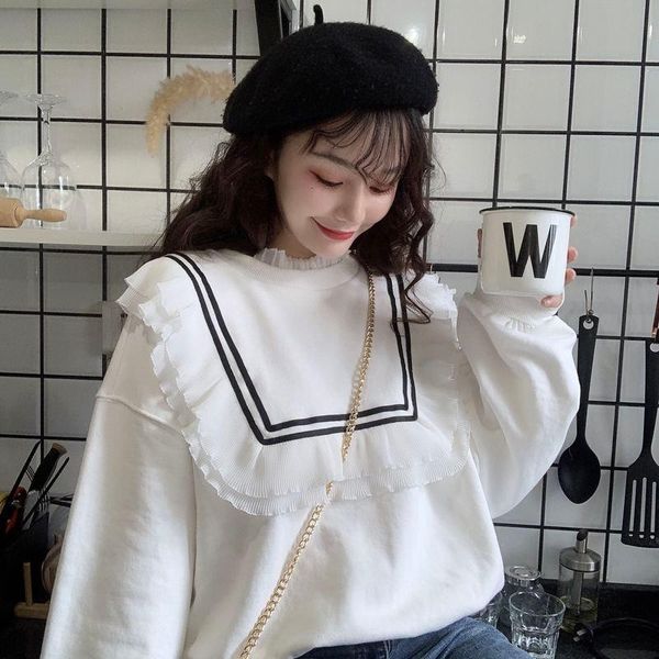 

women's hoodies & sweatshirts woman oversize sweet lolita style pullover fashion brand autumn winter korean ladies loose moda, Black
