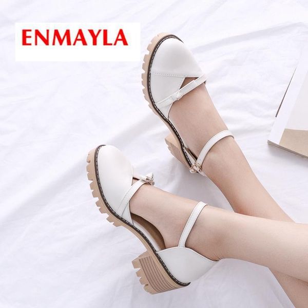 

dress shoes enmayla 2021 arrival pu basic high heel pumps round toe casual buckle strap women solid size 34-43 ly2119, Black