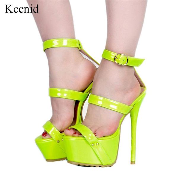 

kcenid 2021 summer platform sandals style 15cm women high heels open toe buckle nightclub shoes yellow big size 47, Black