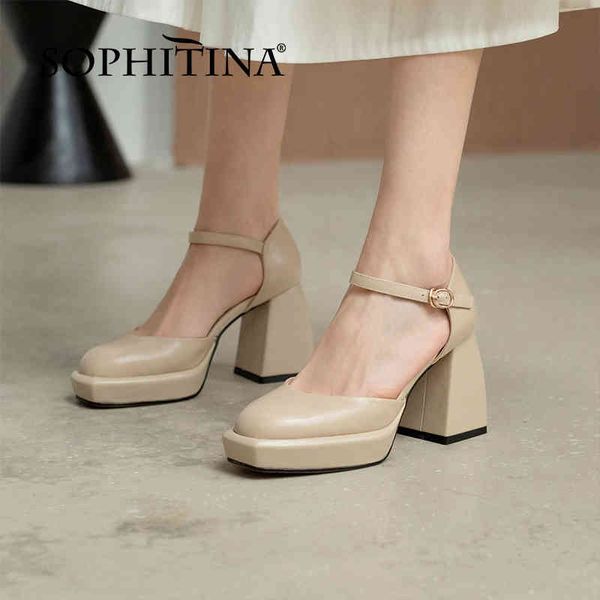 SOPHITINA Frühling Herbst Dressing Pumps Schuhe Frauen Echtes Leder Karree Süße Stilvolle Plattform Mary Janes Super High FO299 210513