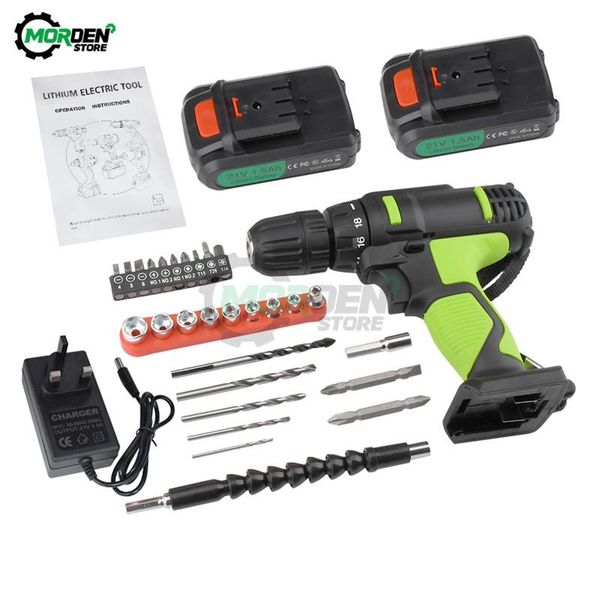 

professiona electric drills 21v drill cordless screwdriver power tool driver 17+1 torque settings with hammer function puncher 2 battery