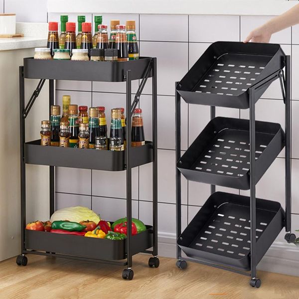 

kitchen storage & organization multi-layer folding no installation shelving household cart floor seasoning rack bathroom supplies