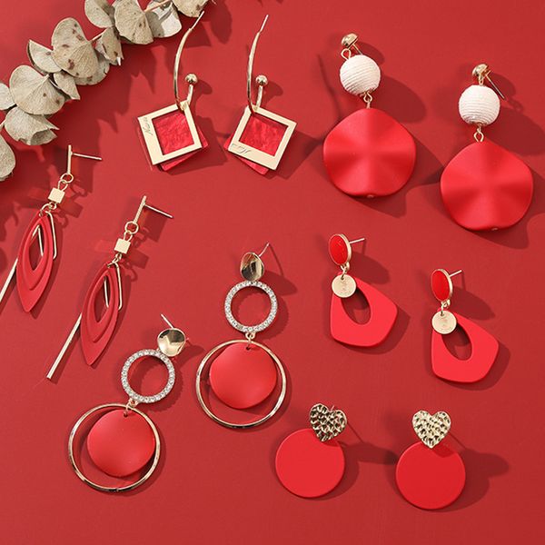

chinese year red earrings personality net female autumn and winter versatile tassel, Golden