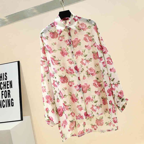 

suits women blouse thin sunscreen mid-long floral chiffon long sleeve shirt, White;black