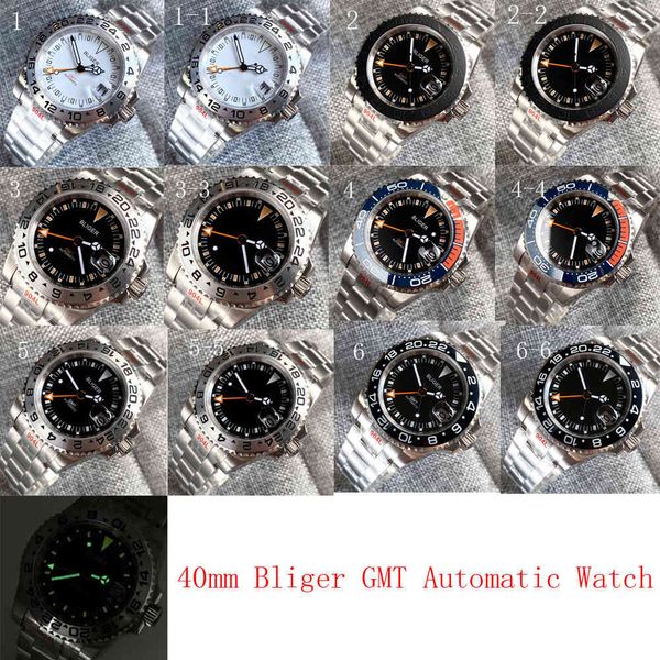 

blister brand 40mm new gmt mingzhu 3804 black/white mechanical brains clock saffier glass rotating bezel luminous marks, Slivery;brown