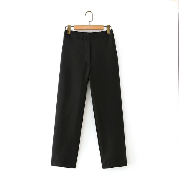 

elegant women pocket straight trousers fashion ladies stylish high waist pants female vintage black pant girl chic 210430, Black;white