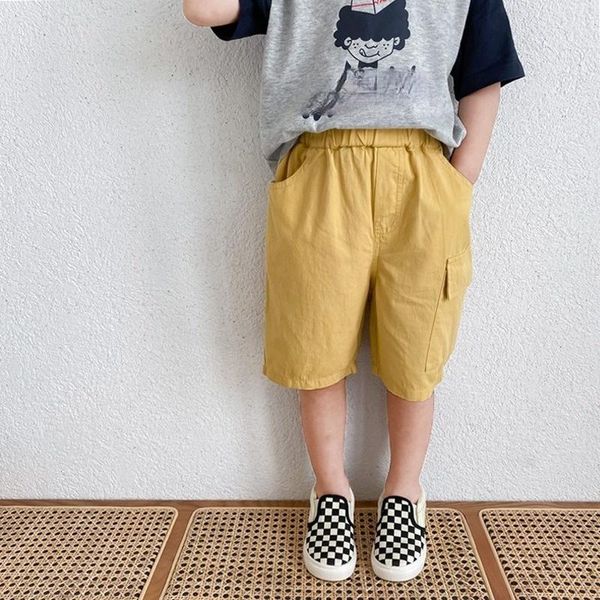 

children summer solid color loose shorts 2021 kids cotton pockets all-match 1-7y, Black