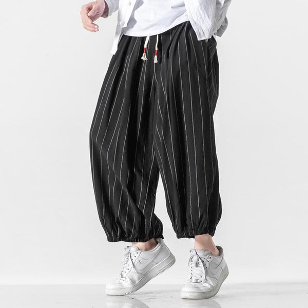 

men's pants 2021 mens wied leg joggers casual striped elastic waist loose sweatpants harajuku streetwear male trousers oversized 5xl, Black
