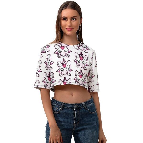 

women's t-shirt baphomet crop t shirt printed women simple street fashion short sleeve o neck polyester tee, White