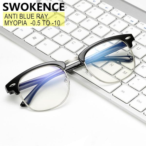 

anti blue light myopia glasses -0.5 to -10 prescription men women fashion nearsighted spectacles for computer f026 sunglasses, White;black