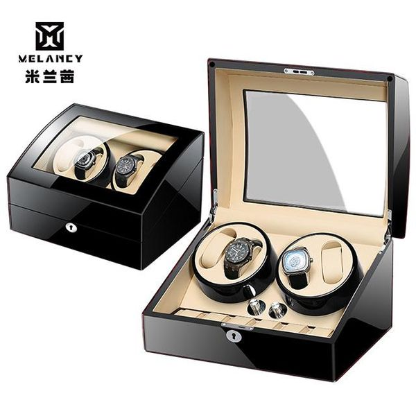 

watch boxes & cases 4+6 automatic winder box collection display silent motor us/uk/au/eu plug wristwatch storage luxury remontoir montre, Black;blue