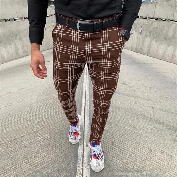 

spring summer skinny pencil fashion women pant plaid print slim casual mid waist trousers for men clothes streetwear, Black