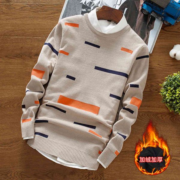 

sweater knit autumn and winter men's plush thickened round neck pullover youth base wear, White;black