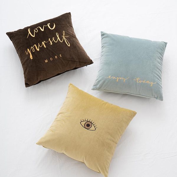 

45x45cm simple life velvet cushion cover embroirdered throw pillowcase backrest pillow for sofa cushion/decorative