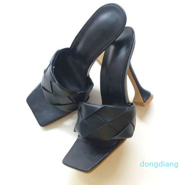 

summer designer shoes weave square toe heels strange style slippers gladiator womens sandal slides, Black
