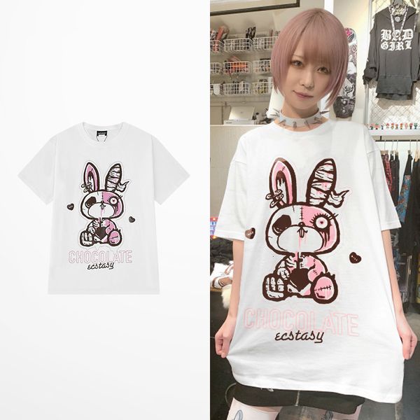 

tee funny fashions cartoons rabbit imprints cotton summer high street lovers t-shirts men oversize harajuku t shirt homme, White;black