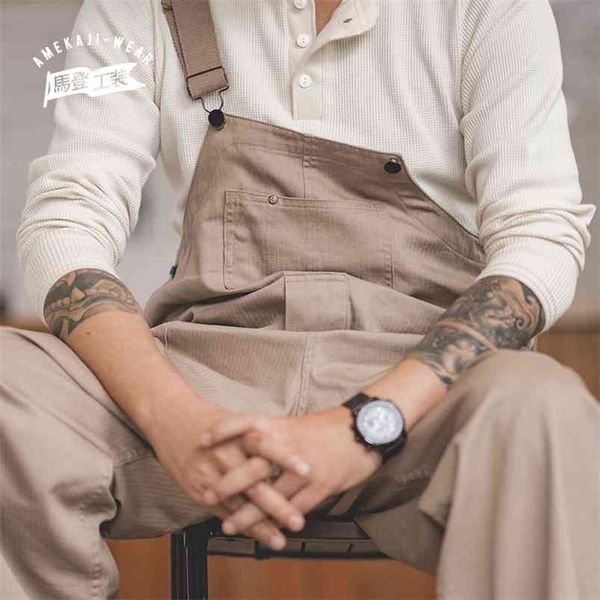 

maden men bib pants solid color casual jumpsuits streetwear joggers multi pockets fashion suspenders cargo overalls 210715, Black