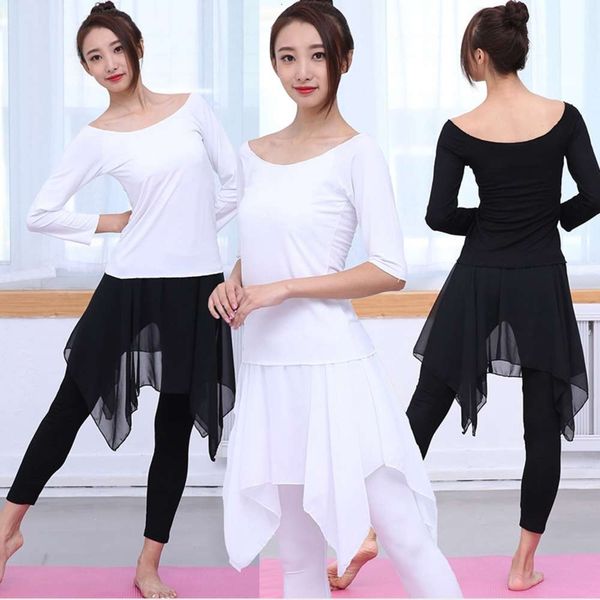 

women's yoga elegant fitness fake two skirts monochrome training dance suit, Gray