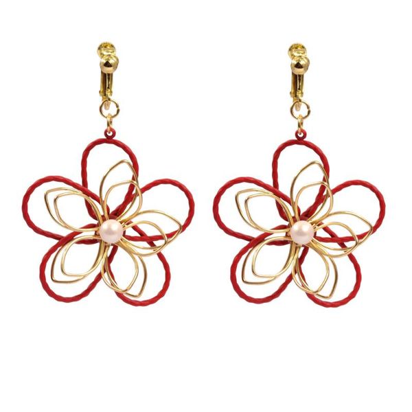 

clip-on & screw back fashion women jewelry matte color red black coating flower wired petals clip earrings no piercing, Silver