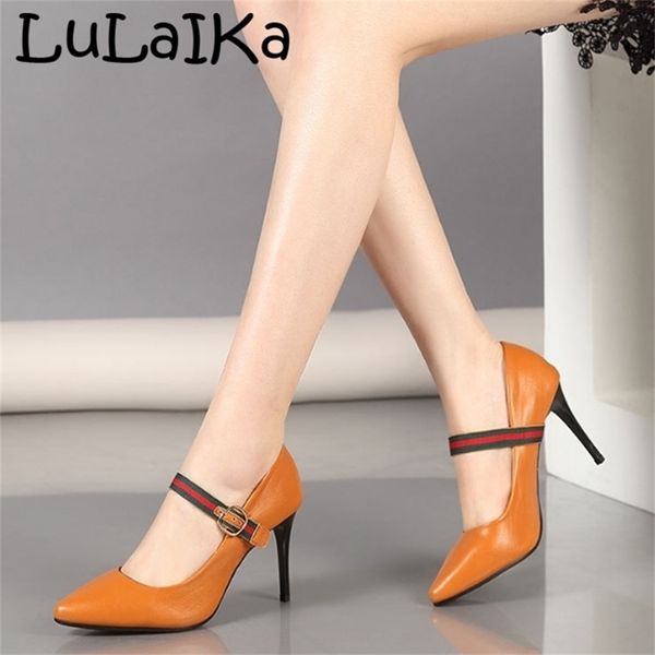 

lulaika autumn europe and america ladies fashion spell color pointed comfortable buckle casual high-heeled shoes 6-8cm 211123, Black