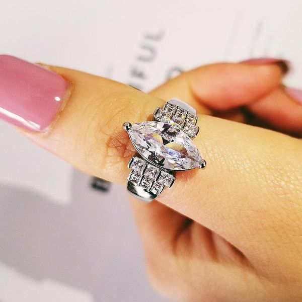 

cluster rings 925 sterling silver creative marquise cubic zircon engagement ring for women wedding party gift finger big brand jewelry r4585, Golden;silver