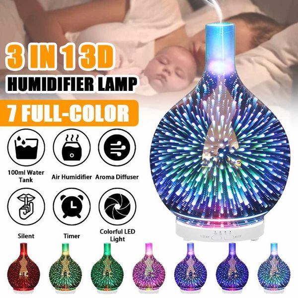 

Glass Aroma Diffuser Aromatherapy Ultrasonic Essential Oil Version Air Humidifier Modes Firework 100ml 7Color Changing Lights Humidifiers