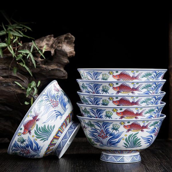 

jingdezhen high grade ceramic dining bowl blue and white porcelain single chinese traditional fish bone bowls