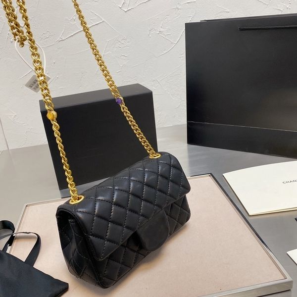 

new fashion real leather womens bag applique bag luxury designer bags messenger shoulder bag fancy diamond chain bags8, Black