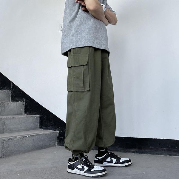 

men's pants 2022 fashion casual straight overalls hip hop clothing, Black